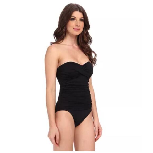 La Blanca Core Solid Bandeau One Piece Shirred Swimsuit Black Size 12 - Picture 9 of 9